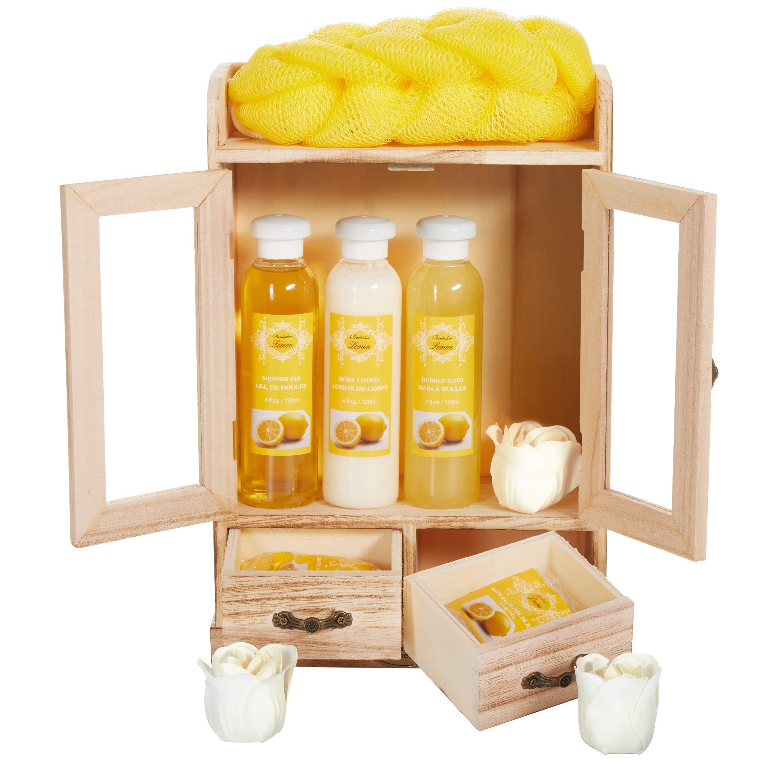 Image of Brubaker Cosmetics Bath And Care Set Lemon In Wooden Cabinet