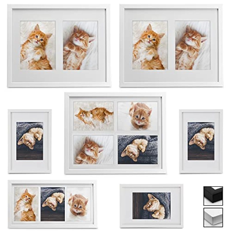 Image of Bomoe Picture Frame Collage Set – 7-piece Photo Frames (10x15 Cm, 13x18 Cm, 9x13 Cm) With Mat, Wooden & Plastic Glass Photo Frames, Galeria