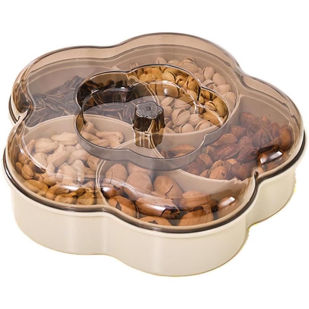 TEMU Petal Snack Serving Tray With Lid – 5-compartment Divided Food Storage Box For Nuts, Fruit, Sweets & Vegetables – Clear Plastic For Home, Picnic