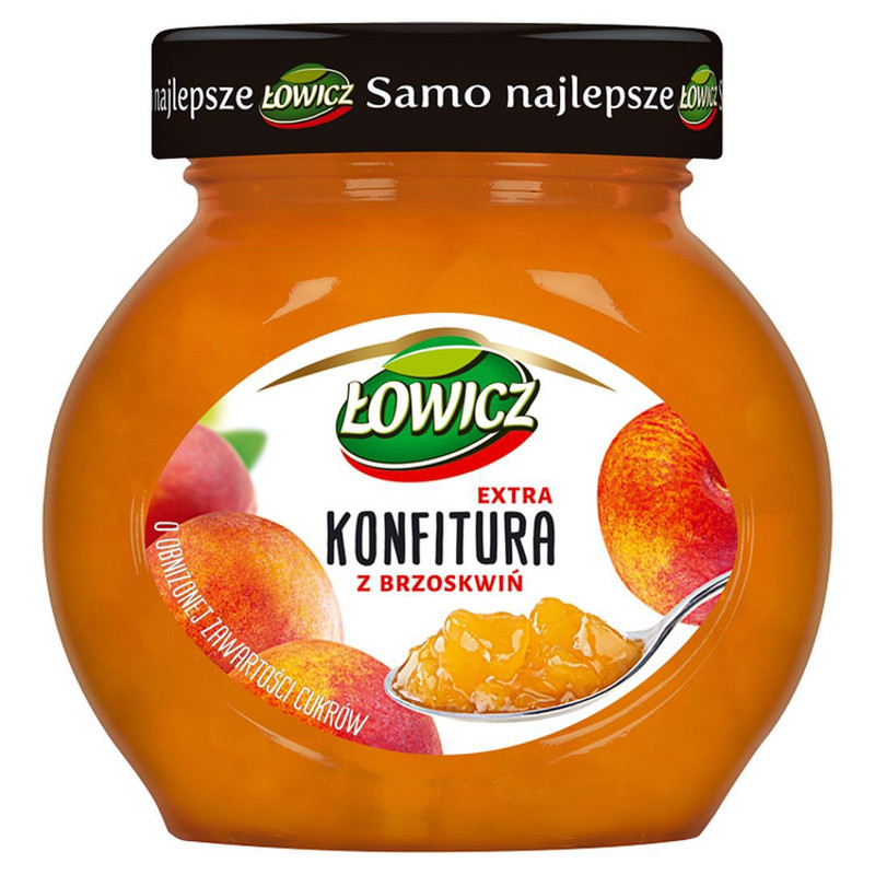Image of Łowicz Extra Peach Jam With Reduced Sugar Content, 240 G