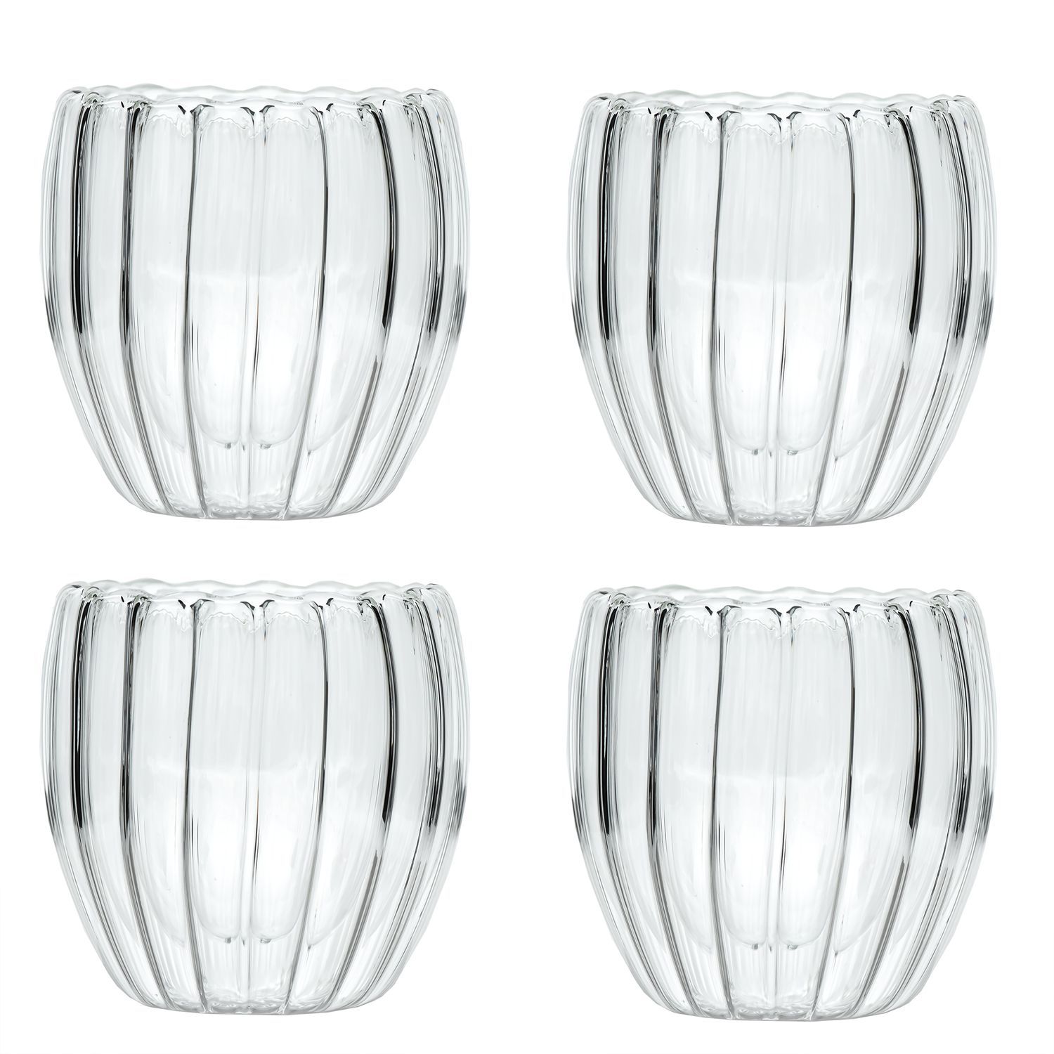 E-shop Intirilife Doppelwandiges Thermo Tee Kaffee Glas - Striped Style - 190ml Schwebeeffekt, Mundgeblasen isoliert für Cappuccino Latte