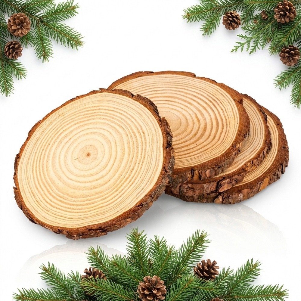 TEMU 4pcs Of 18 Cm Natural Wood Slices - Round Wood Pieces For Table Decoration, Diy Art Projects, Handicrafts & Christmas Decorations