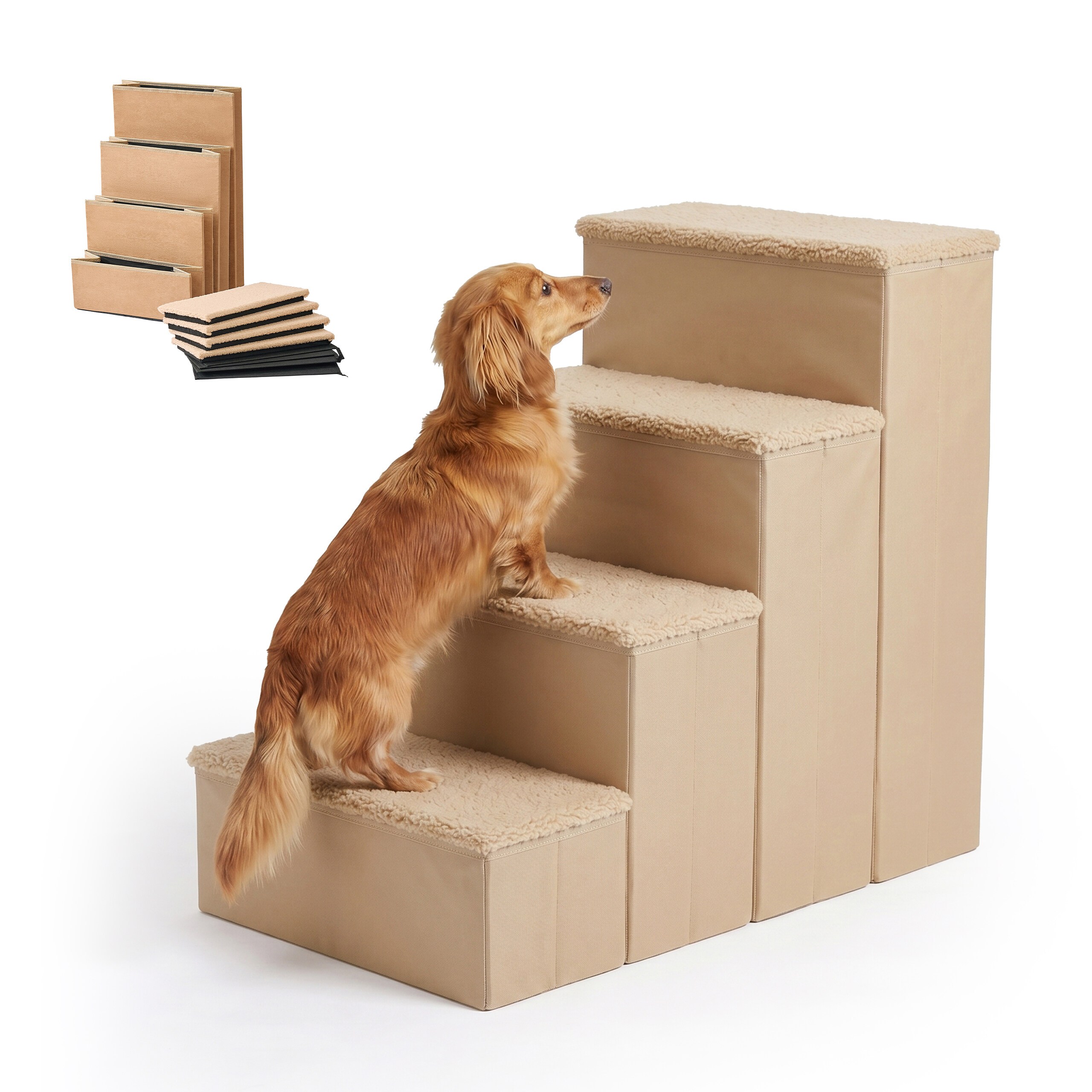 Image of Dog Stairs In Beige - (w)40 X (h)65 X (d)70 Cm