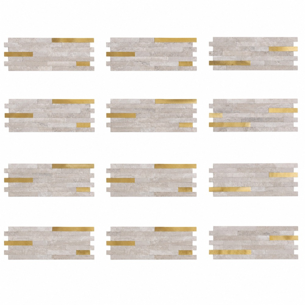 Image of 12pcs Self-adhesive Wall Tiles, 3d Marble Mosaic Wall Panels Self-adhesive Wall Tiles Beige Marble Optics Water And Bathroom Decoration