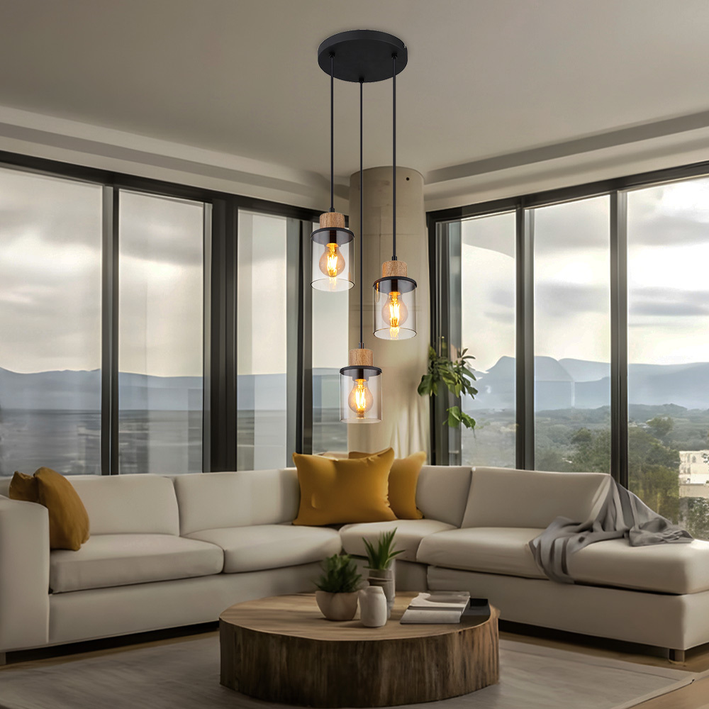 Pendant Light Hanging Lamp Dining Room Light Living Room Lamp Metal Glass Smoke-colored 3-light D 27 Cm