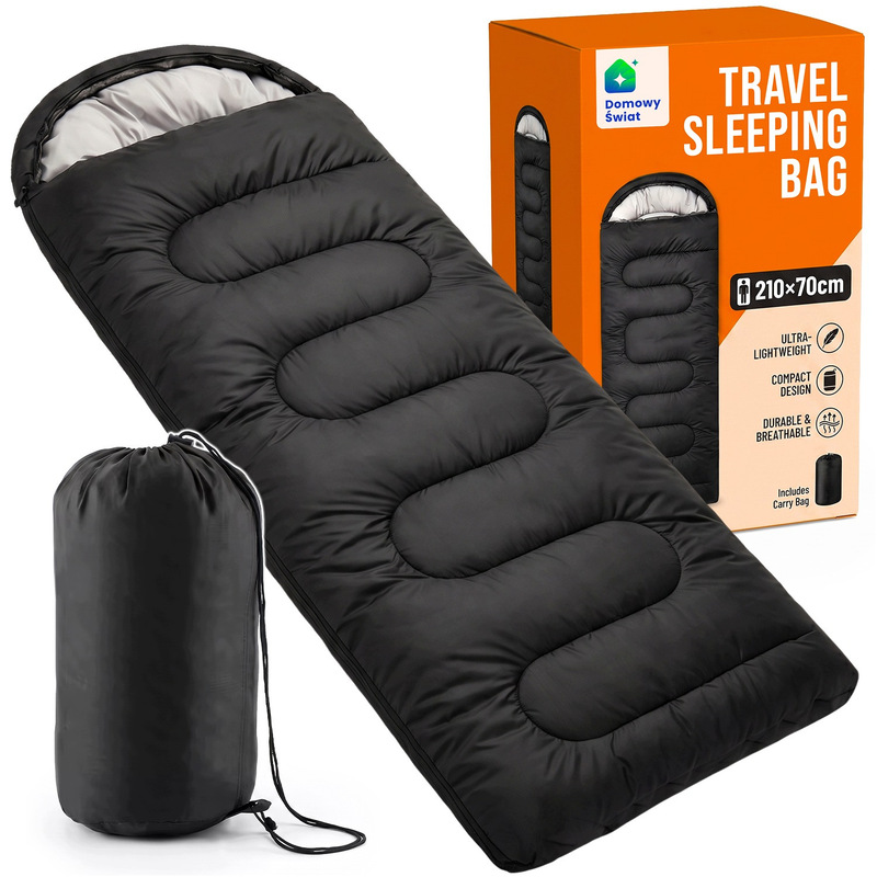 TEMU 2-in-1 Hooded Travel Sleeping Bag, 210 × 75 Cm In Black, Lightweight Camping Sleeping Bag With 170t Polyester Outer Layer And Soft Microfiber