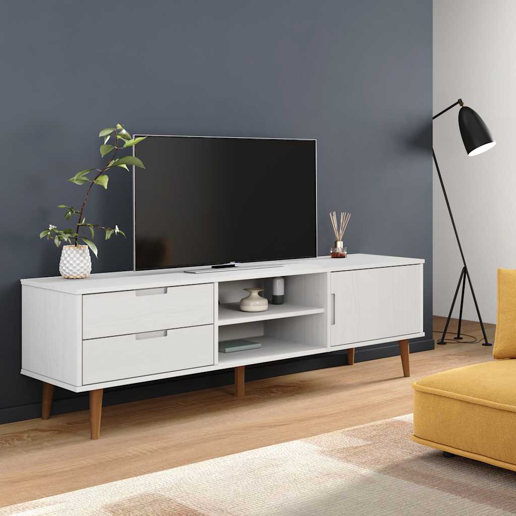 Image of Vidaxl Tv Cabinet Lowboard Tv Furniture Table Board Sideboard Tv Table Tv Cabinet Hifi Cabinet White 158x40x49cm Solid Pine Wood
