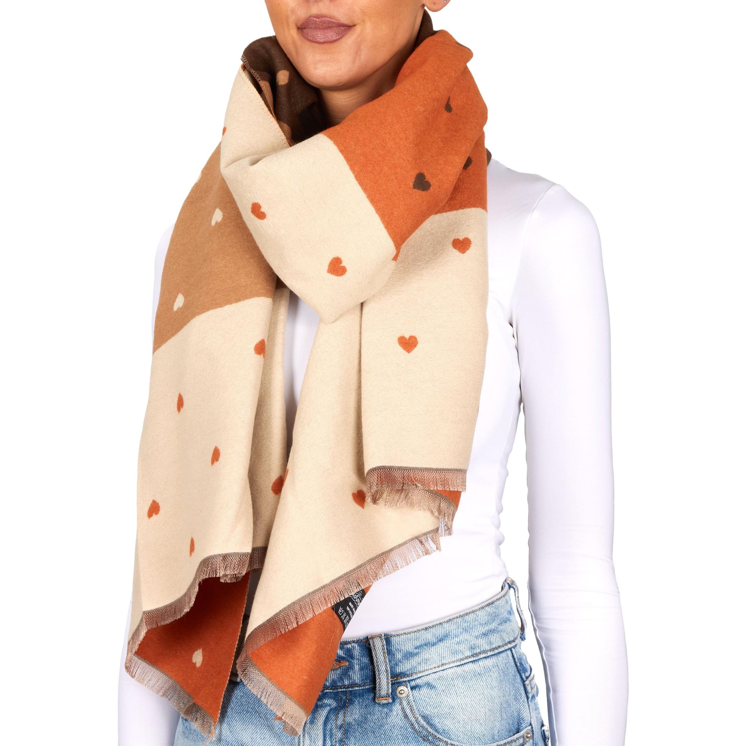 Image of Brubaker Cashmere Scarf For Women With Heart Pattern - 70 X 200 Cm - Warm, Cozy And Oversized - Winter Scarf For Autumn And Winter - Soft Cashmere Feel - Pink, Black And Pink