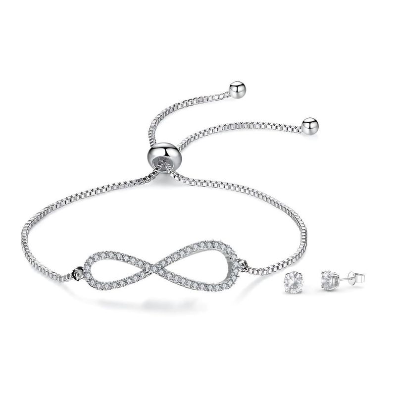 Women's Infinity Bracelet & Earrings Set with Austrian Crystals
