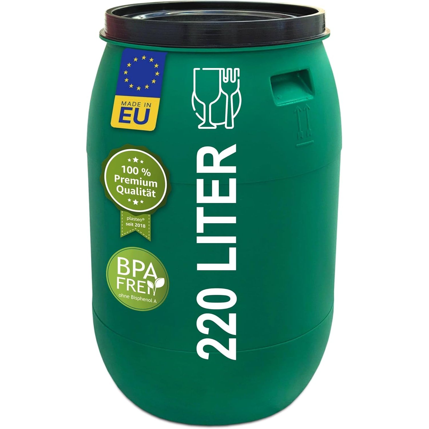 TEMU Plasteo® 220 Liter Barrel With Lid, Hdpe, Bpa-free, Food-grade, Versatile | Feed Bin | Universal Barrel | Storage Drum | Camping Barrel | Rain