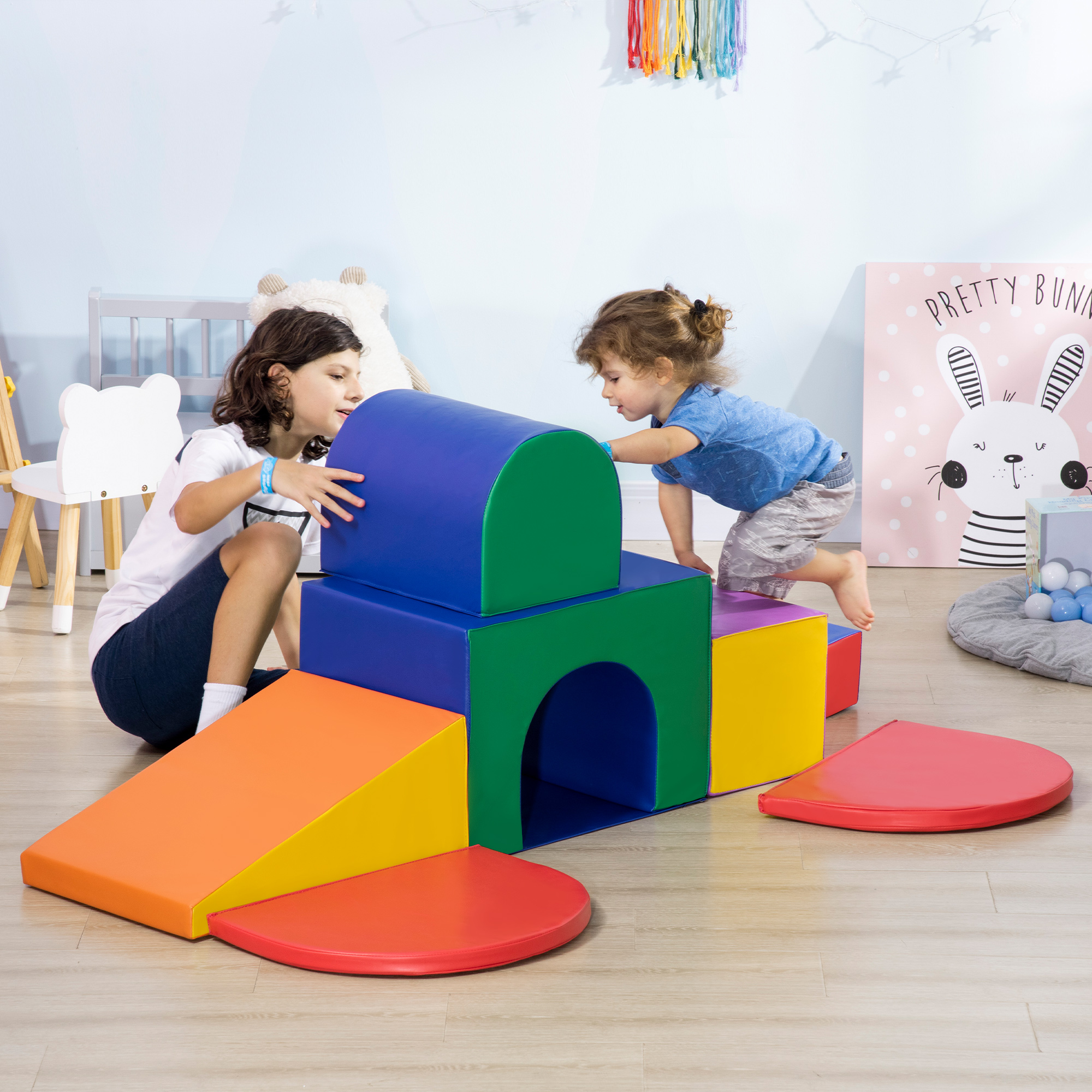 TEMU Homcom 7 Pieces Foam Soft Play Set Kids Indoor Climbers Play Toddler Educational Play