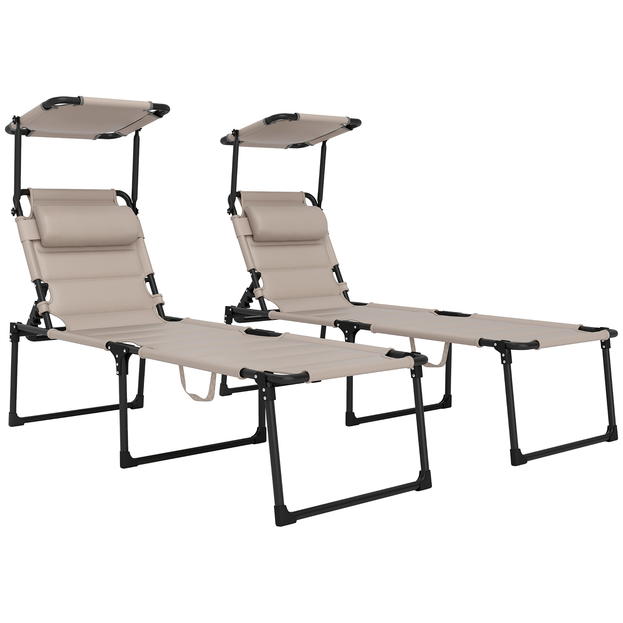 E-shop Outsunny Set mit 2 klappbaren Sonnenliegen mit verstellbarem Dach, Khaki