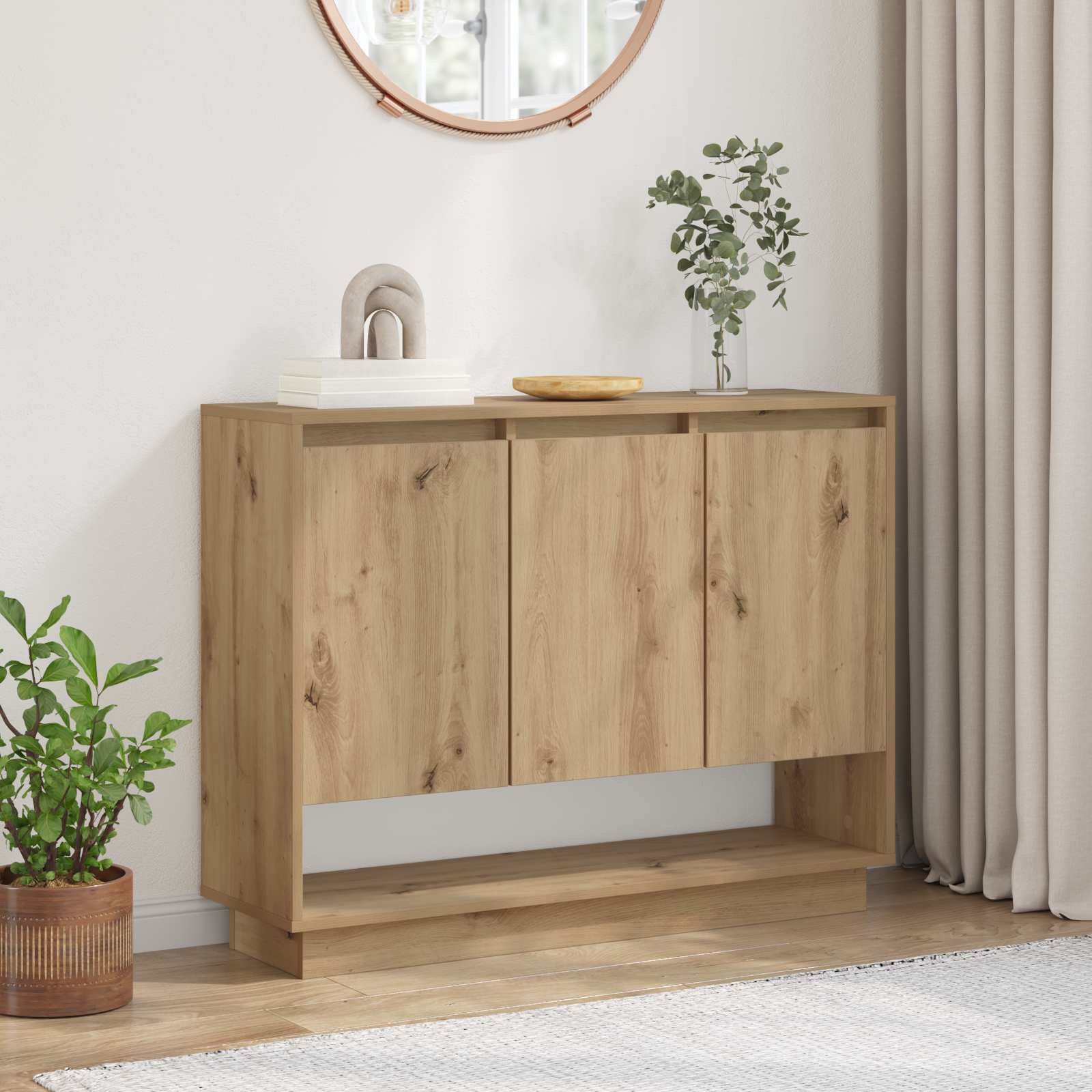 Sideboard - Oak 97 X 29 X 75 Cm Wood Material, Living Room Storage, Rustic Sideboard, Spacious Storage, Functional Furniture Piece