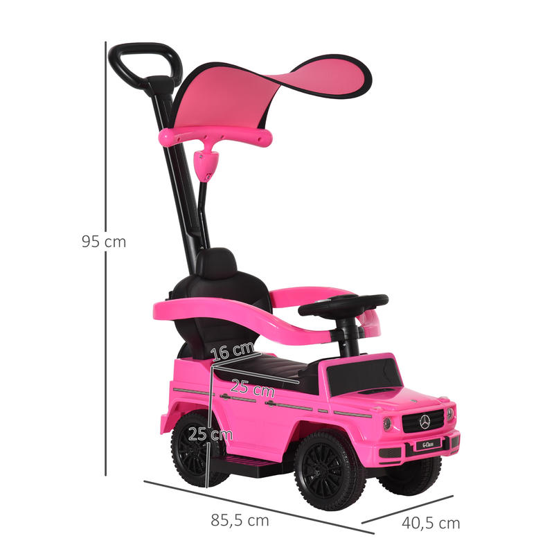 Multifunctionele Kinderwagen voor 12-36 Maanden met Toeter, Voetpedaal, Veiligheidsbeugel en Roze Kap
