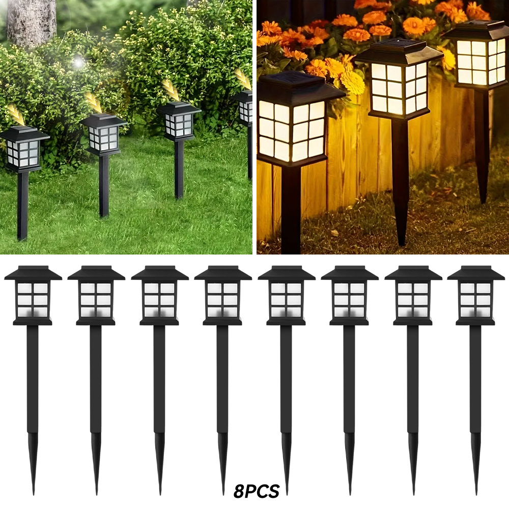 Image of 8/ 4 Pack Solar Garden Lights Outdoor, Solar Powered Pathway Lights With Auto On/ Off, Ip44 Warm White Led Landscape Lighting For Yard, Patio, Lawn, Driveway, Walkway Decor