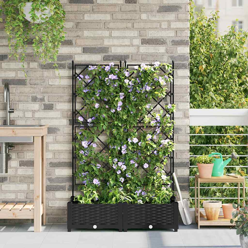 Image of Vidaxl Garden Planter 2 Pcs Black 80 X 40 X 125.5 Cm Plastic, And Terrace, Elegant Planter Box, Functional Outdoor Decoration, Minimalist Container For Versatile Gardening