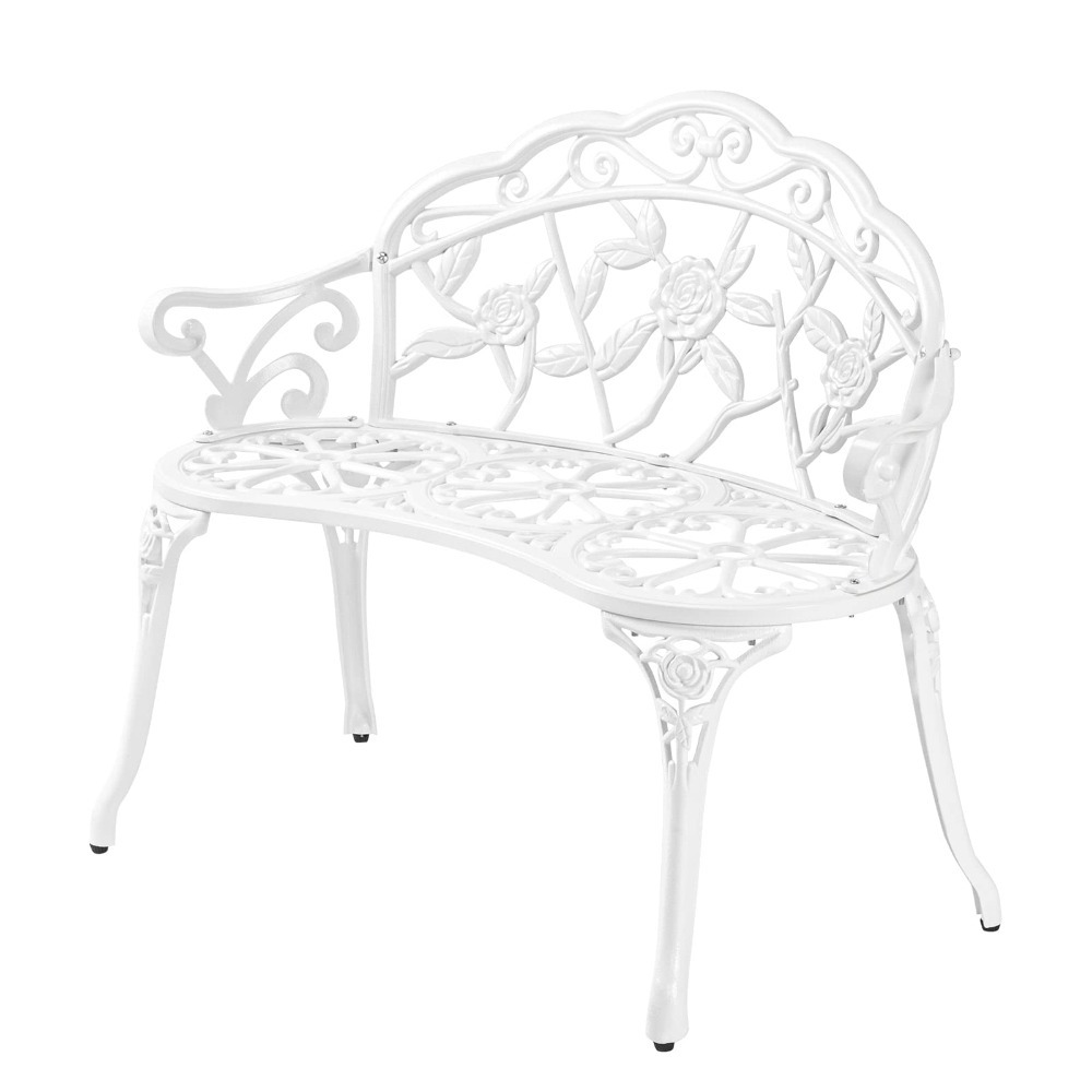 Image of Bonnlo Metal Aluminum Bench, 2-seater Bench With Backrest, Benches For Terrace, Balcony, Garden And Yard, White