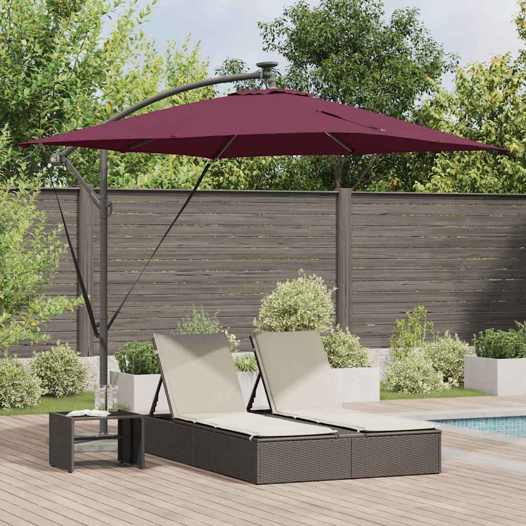 Image of Vidaxl Cantilever In Red, Powder-coated Steel 249 X 249 X 250 Cm, With Led Solar Lighting, Tilt Mechanism, Wind-resistant Frame, Polyester Fabric, Hand Crank