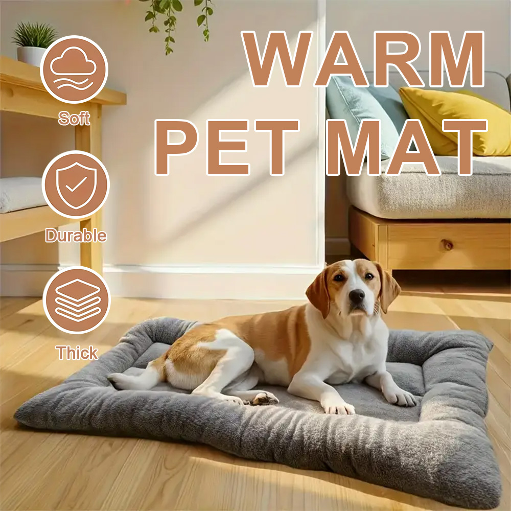 Image of Double-sided Warm Pet Dog Mattress With Thick Plush Velvet, Soft Rebound Support And Insulated Fleece Design, Washable And Durable Dog Sleeping Pad For Indoor Home, Balcony Or Outdoor Camping Use