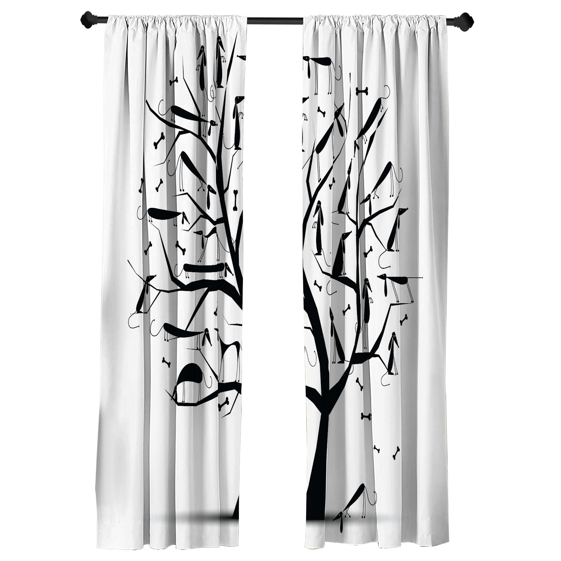 Abstract Window Curtains, Autumn Seasonal Tree, Light Decorative 2-panel Set With Rod Pocket, 2pcs 150 Cm X 225 Cm, Black And White