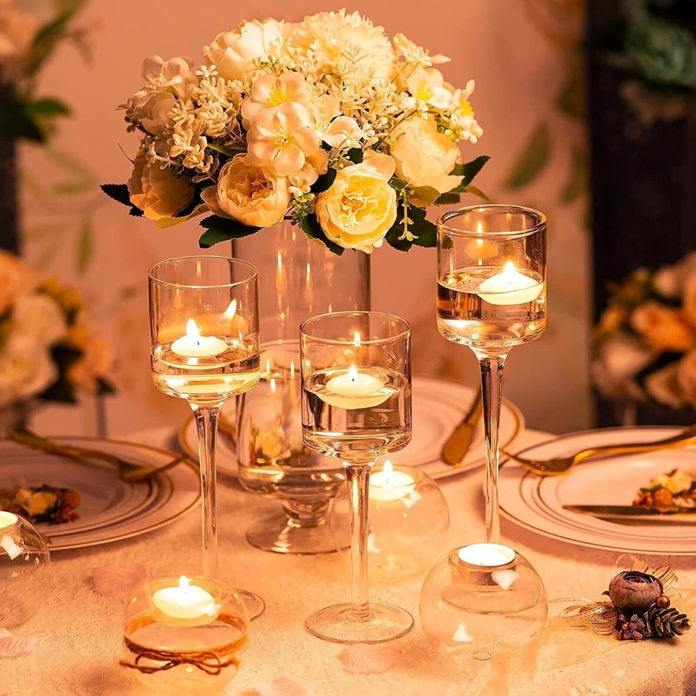 TEMU 3pcs Candle Holders Tea Light Candle Holders Tealight Candle Holders Tall Elegant Glass Stylish Design For Wedding Table Decoration