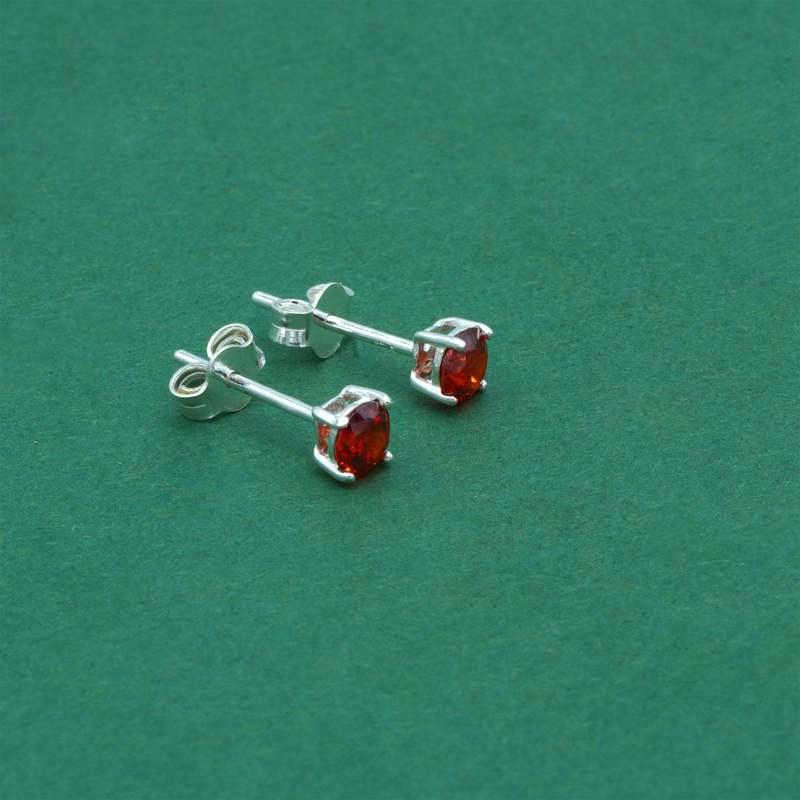 Women's 925 Sterling Silver Garnet CZ Stud Earrings