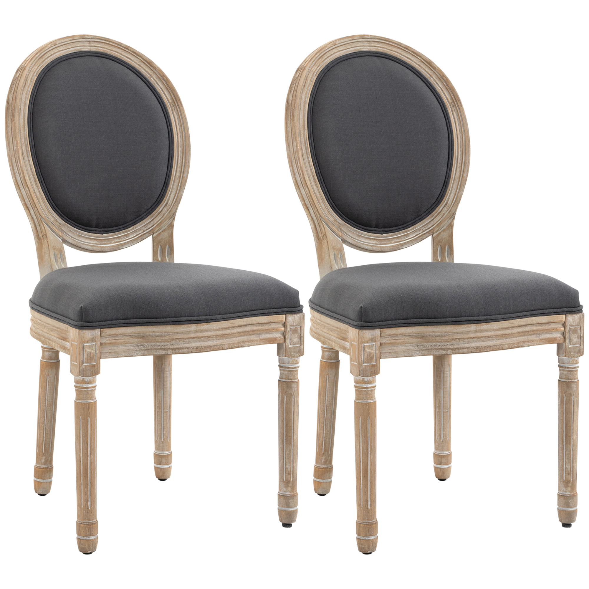 TEMU Dining Chairs Set Of 2, Kitchen Chairs, Armless Accent Chairs With Linen Fabric Upholstery, Round Backrest And Solid Wooden Frame