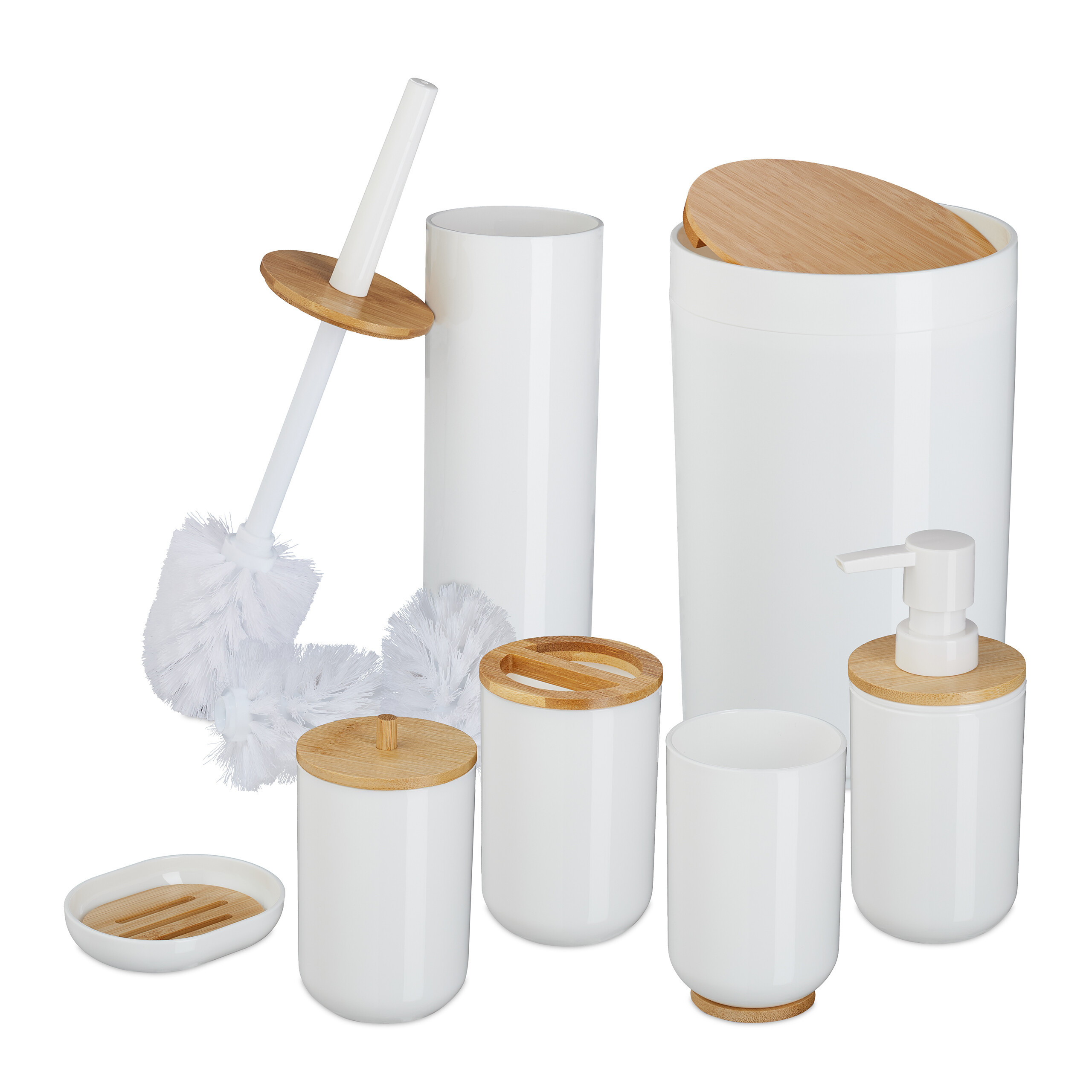 7-piece Bathroom Set In White/natural