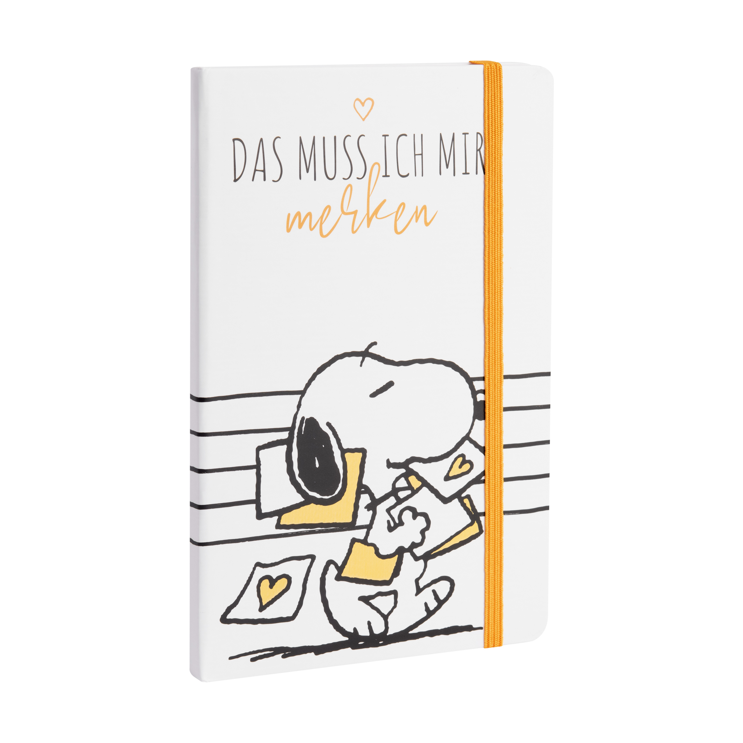 E-shop The Peanuts Snoopy - Das muss ich mir merken Hardcover Notizbuch liniert 80 Blatt mit Gummiband Weiß 13 x 21 cm