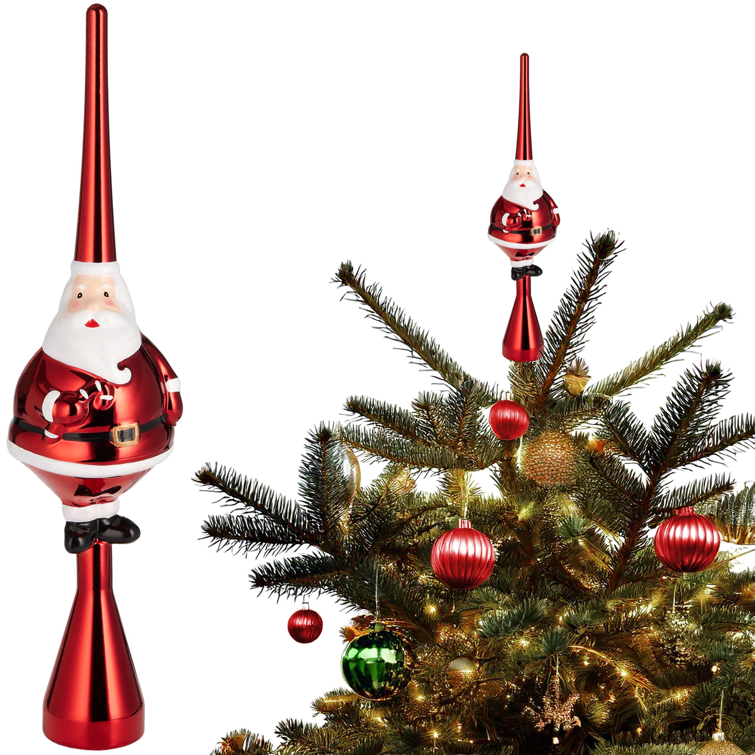 Image of Brubaker Christmas Tree Topper Thick Santa - Shiny Christmas Tree Topper - 35 Cm Santa Claus Tree Topper - Christmas Tree