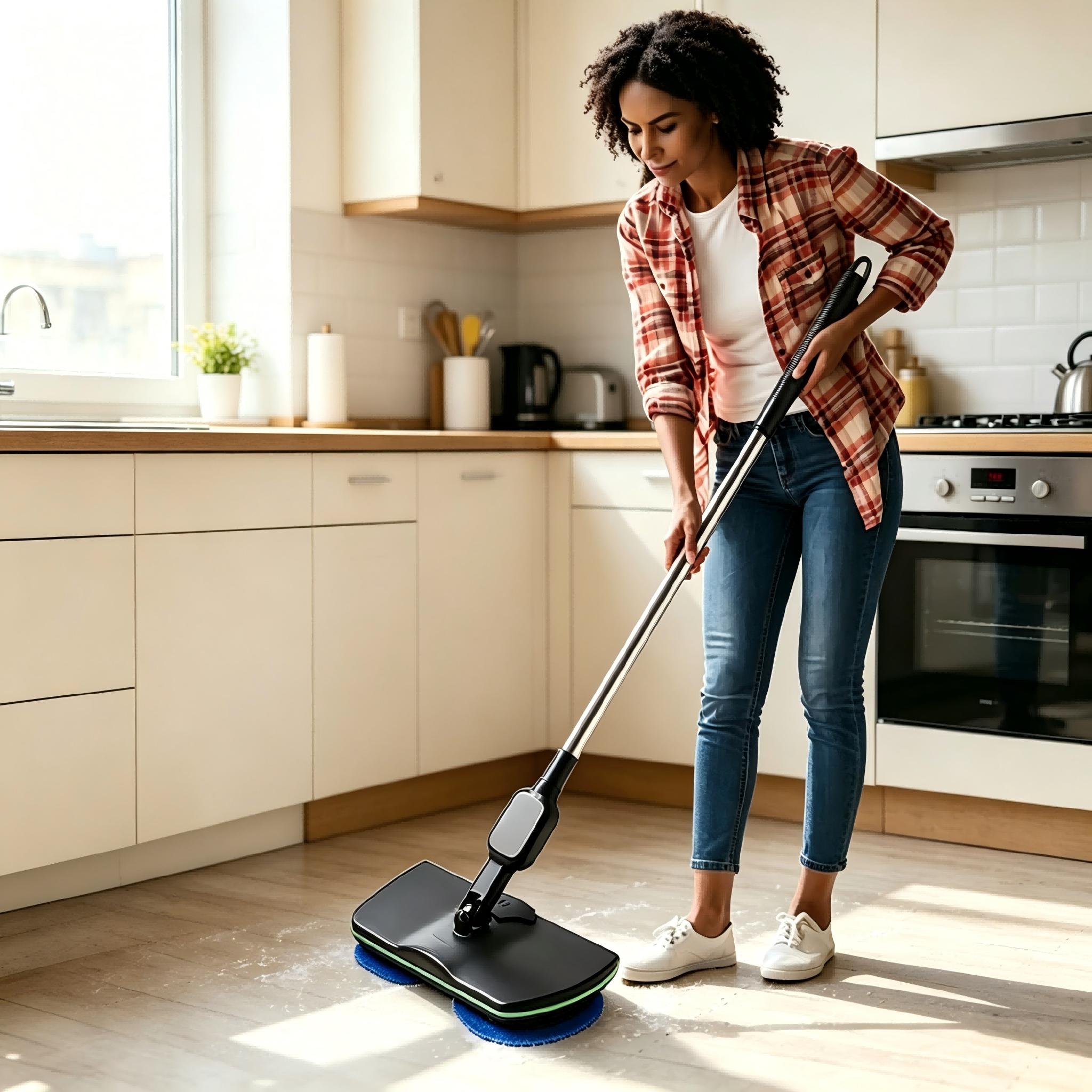 Image of Cordless Electric Spin Mop 2-in- & Vacuum - 50mins Wireless Floor Cleaner With Rechargeable Battery For Hard Floors, Fast 4h Charge, Abs & Stainless