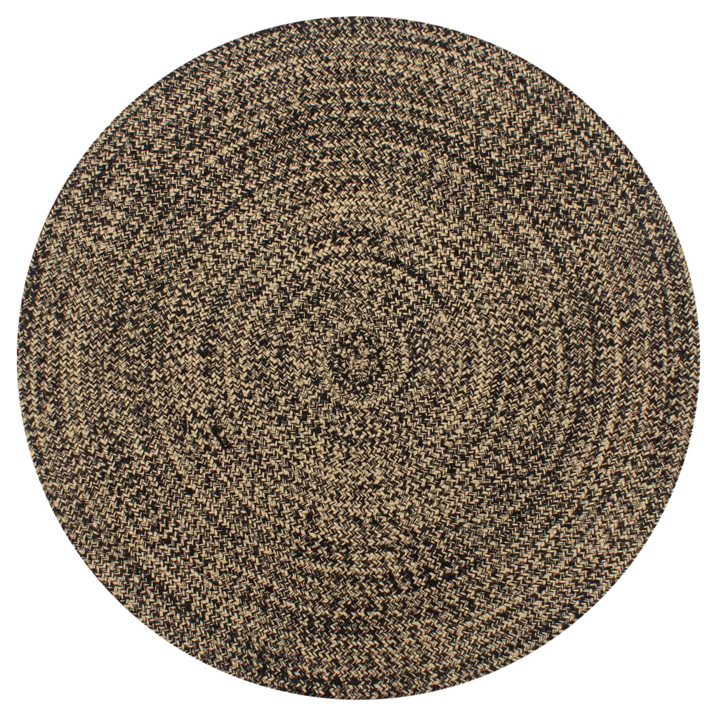 Image of Vidaxl Short Pile Carpet Living Room Rug Jute Rug Runner For Bedroom Hallway Braided Jute Black Natural 120cm