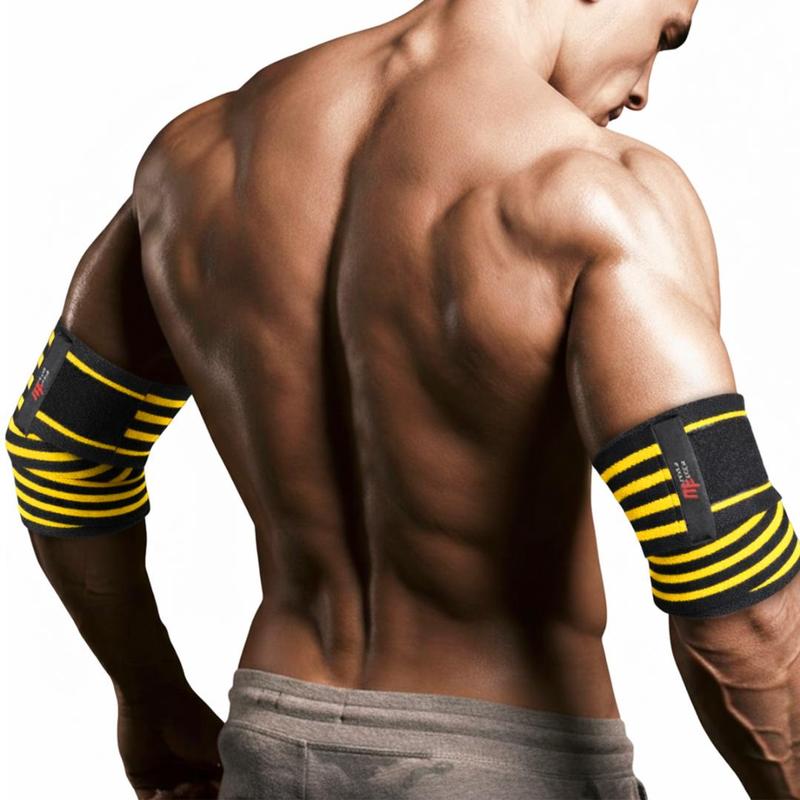 Image of Elbow Support For Stability During Strength Training - Powerlifting, Weightlifting, Bodybuilding, Closure, Polyester-spandex, Unisex, 2 Pcs, Black-yellow