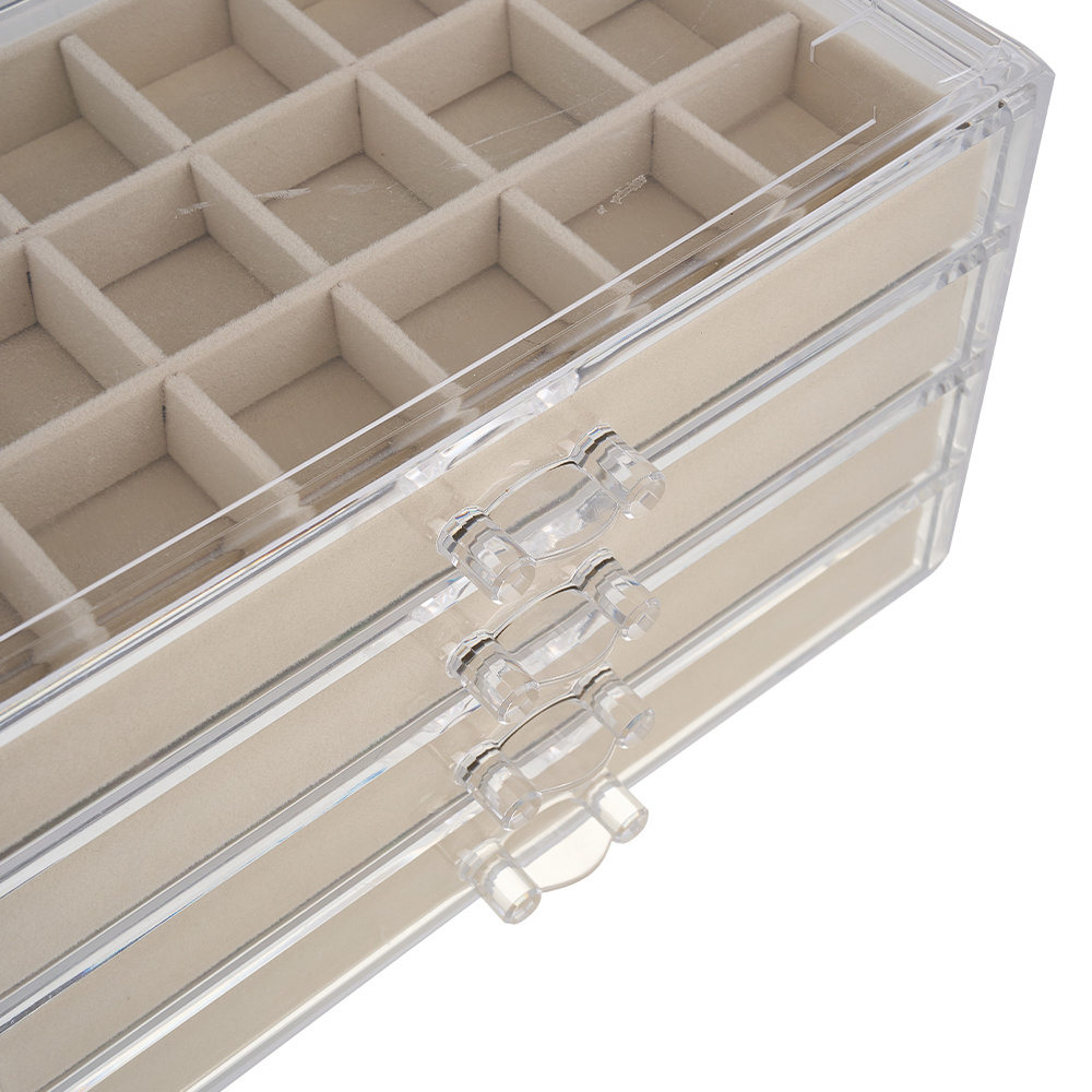 Adjustable 4-Drawer Jewelry Organizer Box, Clear Acrylic