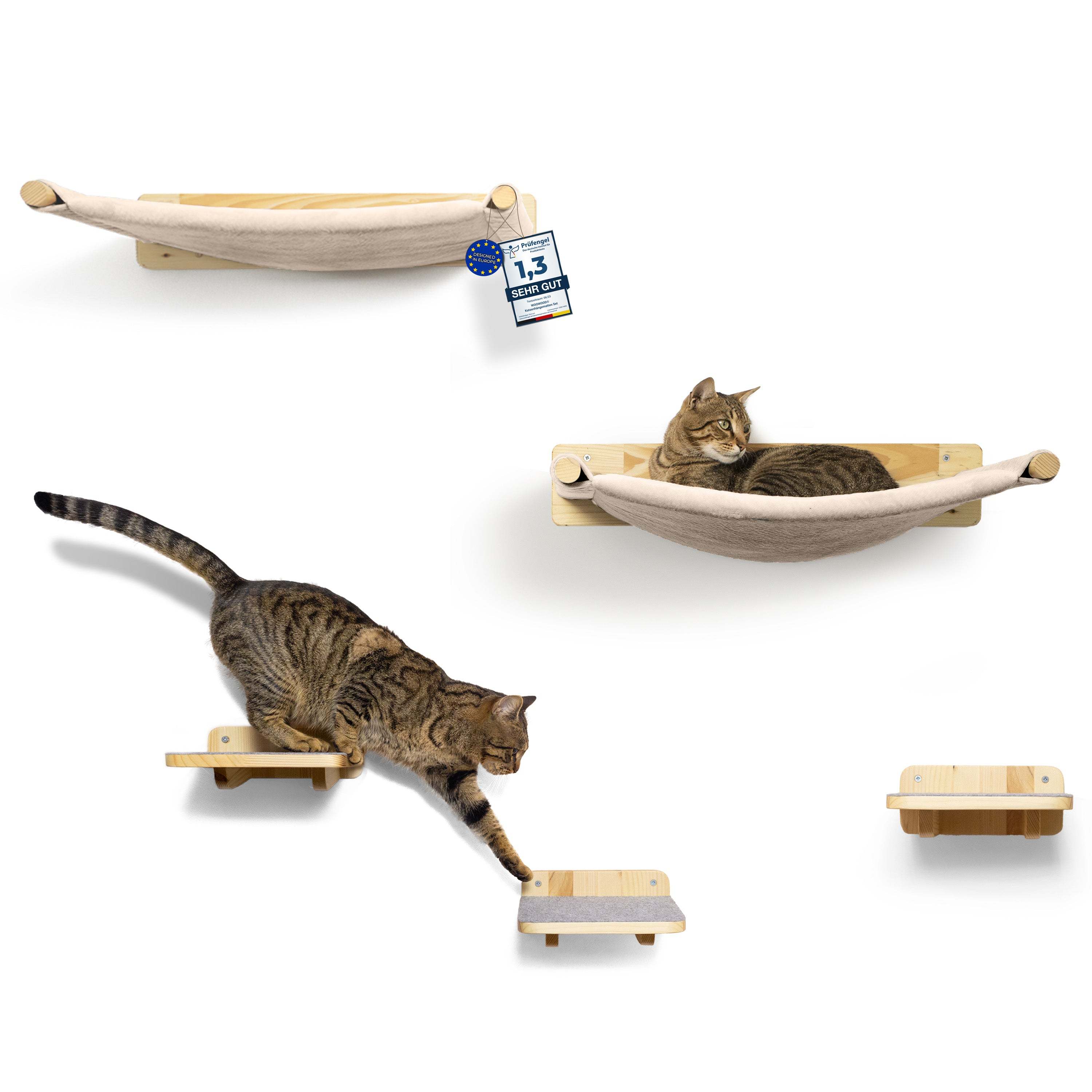 E-shop WOOWOOD® Kletterwand Katzen inkl. 2X Katzentreppe Wand [Massivholz] I Kratzbaum Wand I Hängematte Katze I Wandkratzbaum I Katzenmöbel I