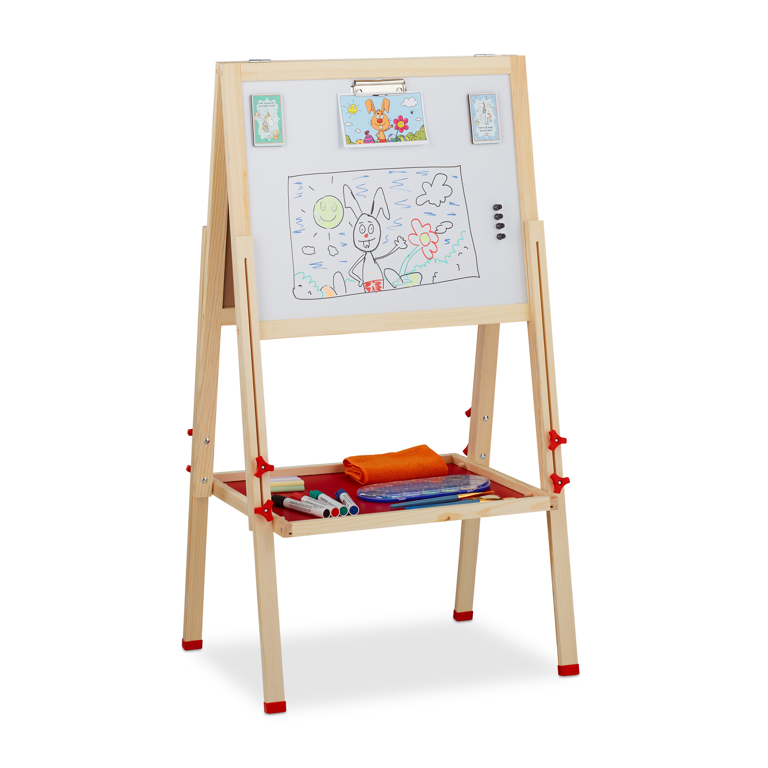 TEMU enfant , réglable en hauteur, blanc et à craie, 102-135 x 55 x 52 cm, bois et métal, naturel, avec tablette pour craies, feutres, éponge et
