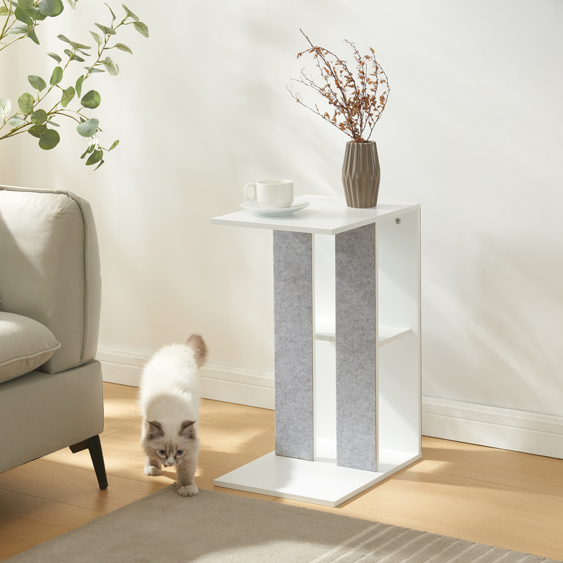 Side Table With Scratching Surface ' Felt-coated 58 X 40 X 30 Cm White