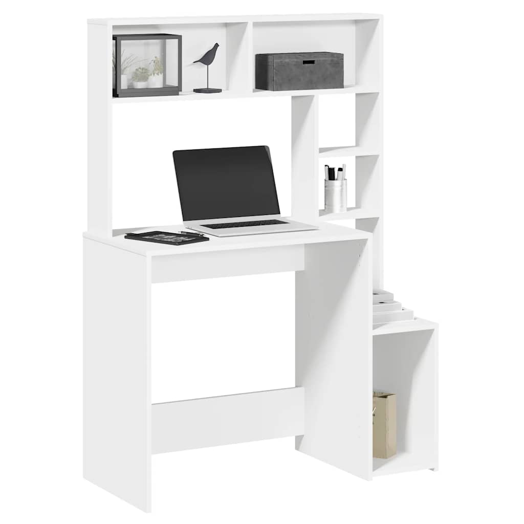 Image of Desk With Shelf White 100x45x140 Cm Wood-based Material, Office Table, Table, Pc Table, Computer Table, Laptop Table, Worktable, Office Furniture