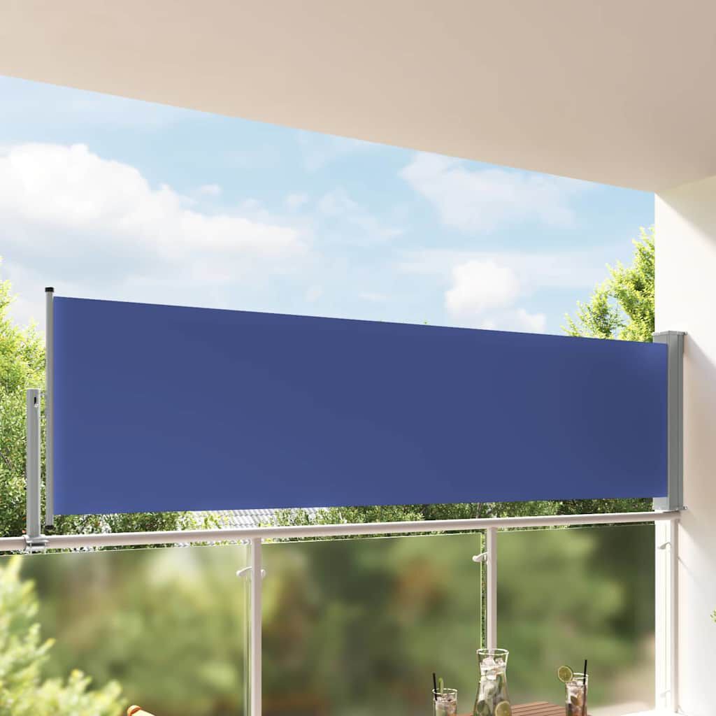 Simple Side Awning, Uv-resistant, Tear-resistant Polyester Privacy Screen With Automatic Roll-up Function, Sturdy For Balcony, Terrace, Garden, Outdoor Area, 100x300 Cm, Blue