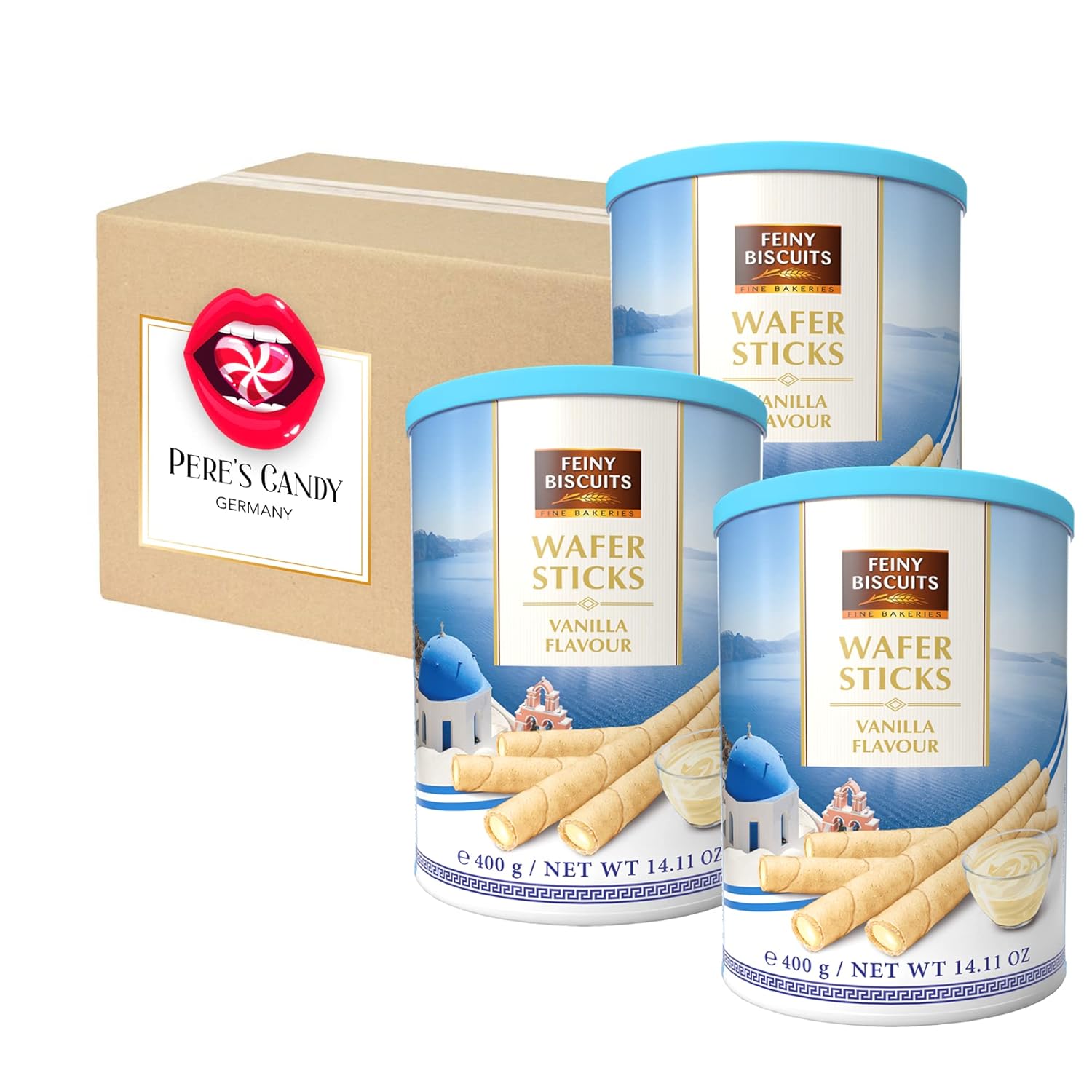 Vanilla Wafer Sticks 3x400g Feiny Biscuits Waffle Rolls With Dark Chocolate Cream, The Crispy Light Delight Made From Delicate Waffle Pastry, 1200g