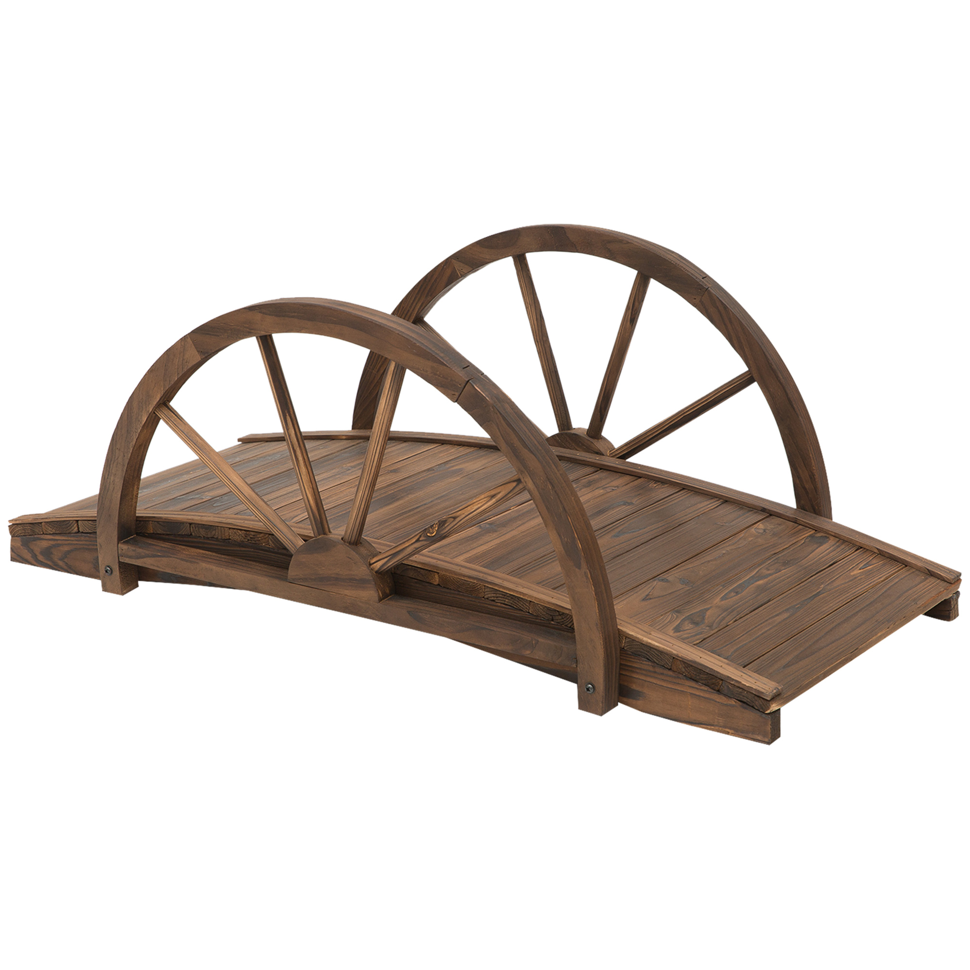 TEMU Outsunny Pont de jardin en bois, pont de bassin, charge max. 150 KG décoration du jardin 100 x 50 x 37 cm avec balustrade à demi-roues, pont
