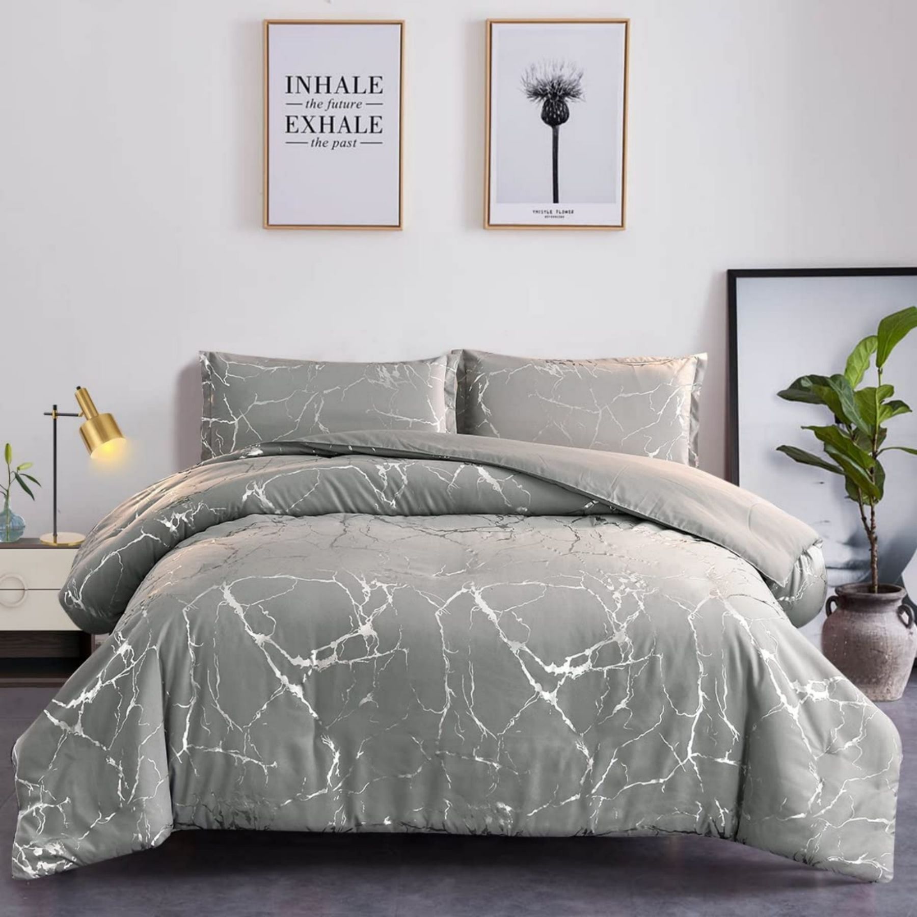 

Bedding Set With Silvery Marble Glitter Pattern In Light Grey, Brushed Microfiber, Soft Reversible Bedding, Luxury Duvet Cover With Zipper And Pillowcase 80x80cm