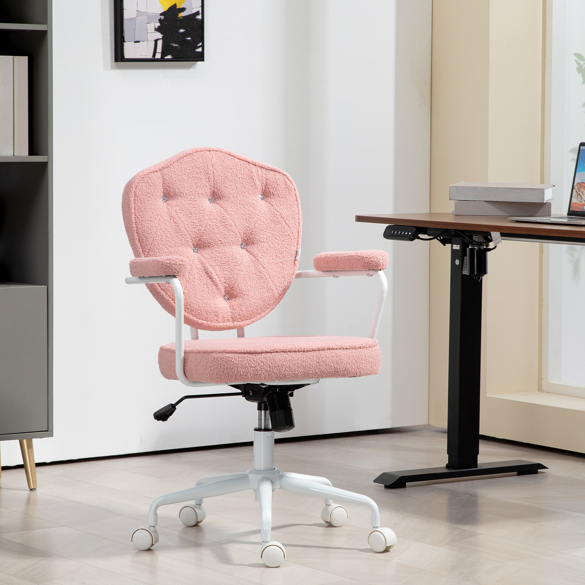 Office Chair, Ergonomic Desk Chair With Rocking Function, Cover, Height Adjustable Computer Chair With Swivel Function, For Home Office, Teddy Bear Plush, Pink