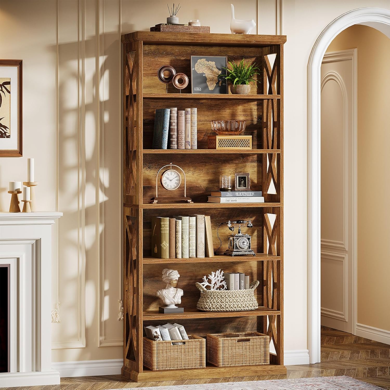 Image of -tier Bookshelf, 180 Cm Tall Freestanding Bookcase, Large Industrial Bookshelves Display Shelves, Wooden Book Shelf For Home Office, Living Room, Bedroom, Rustic Brown