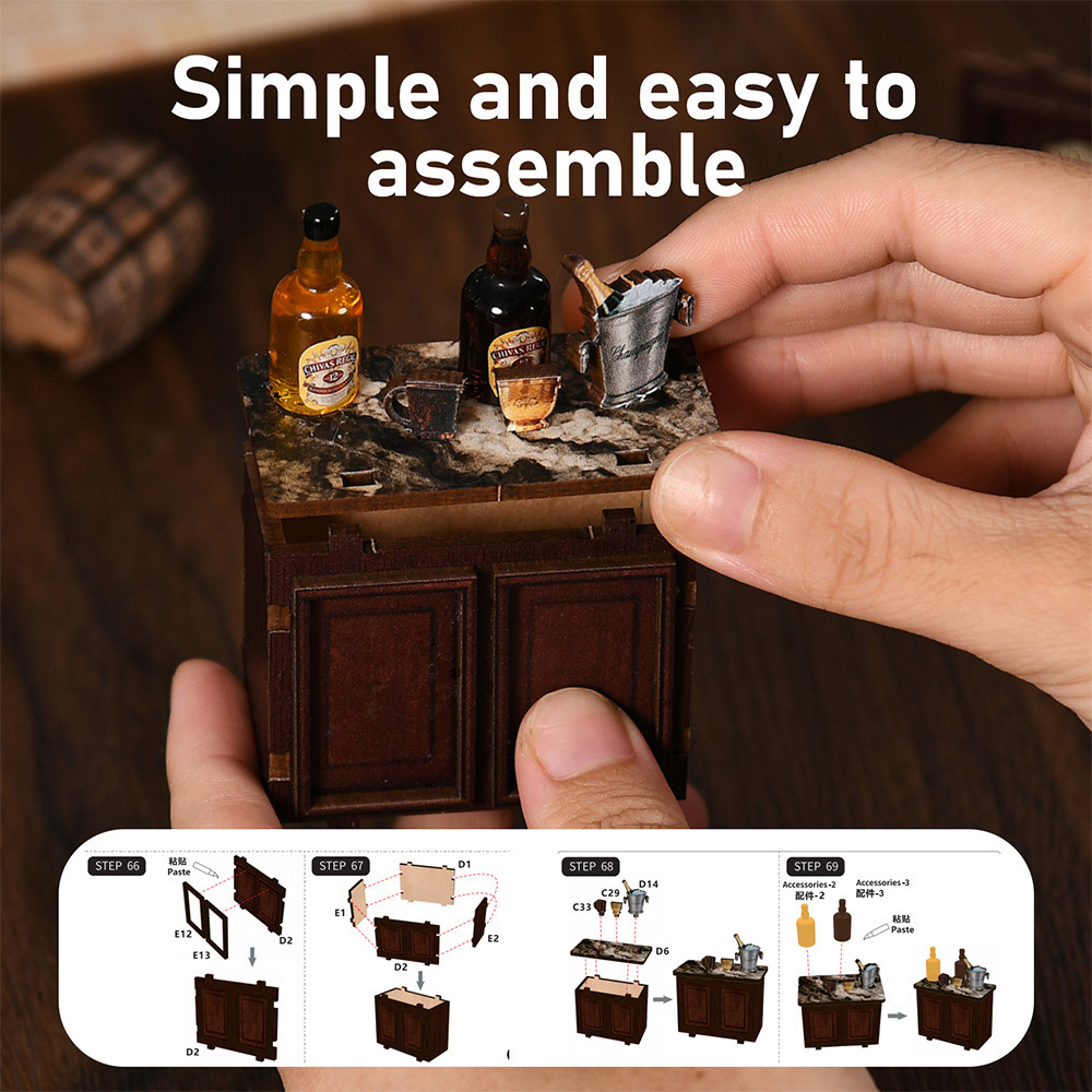 TEMU Diy Miniature House Kit, Book Nook Kit, Wooden 3d Puzzle Model, Handcrafted Bookend With Led Lights, Creative Assembled Cottage Gift For