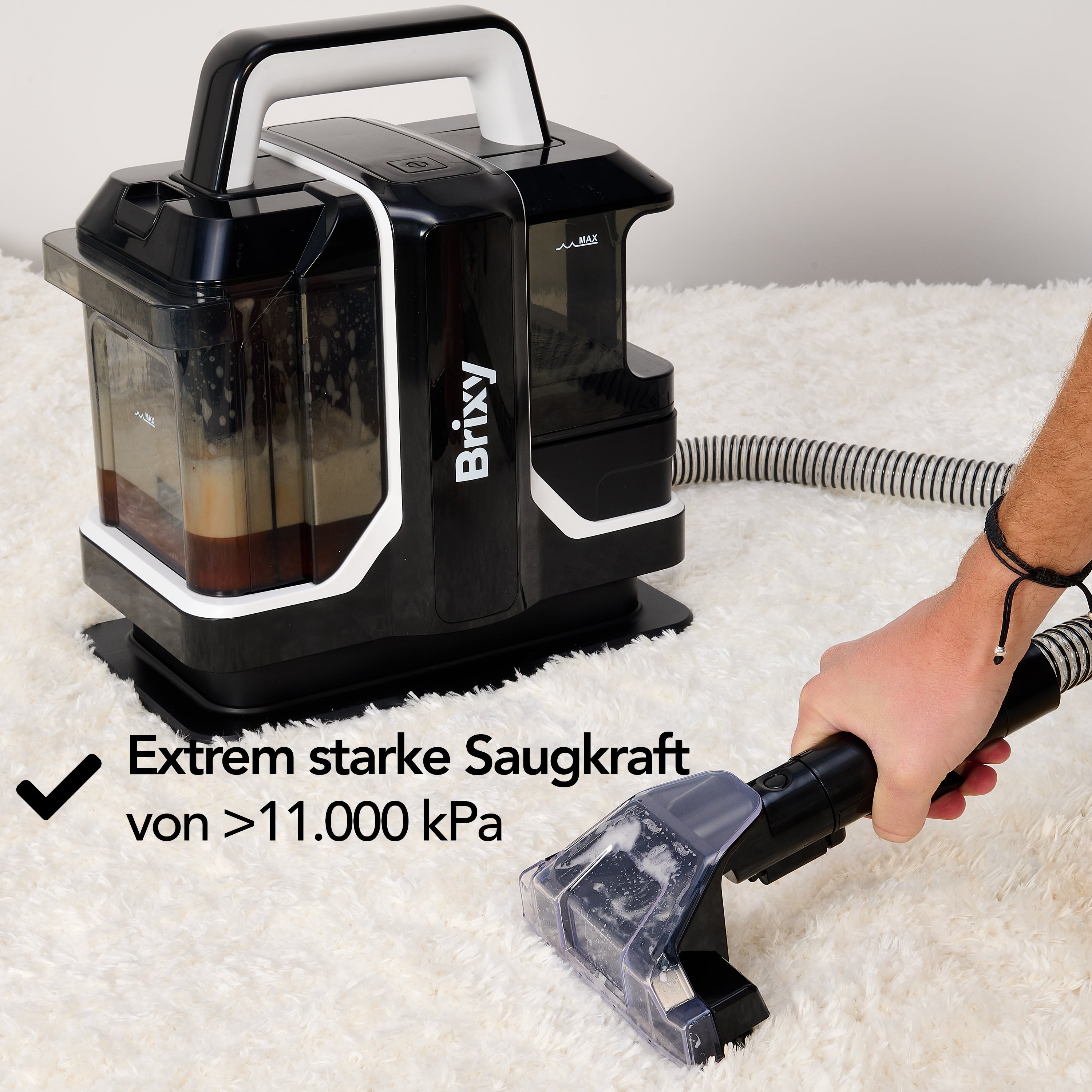 Professional Carpet Cleaner - Stain Remover - 2 Brushes - Powerful & Portable - Sofa Cleaner - Furniture Cleaner - Seat Cleaner - Black