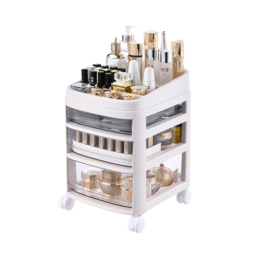 Floor Standing Cosmetic Storage Tower with Transparent Drawers, Portable Design