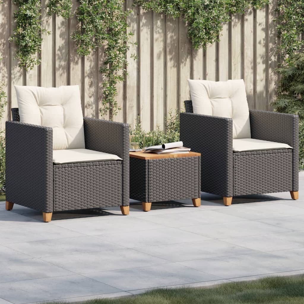 Image of Vidaxl Bistro Set Balcony Set Seating Group Garden Furniture 3pcs Poly Rattan Acacia Wood