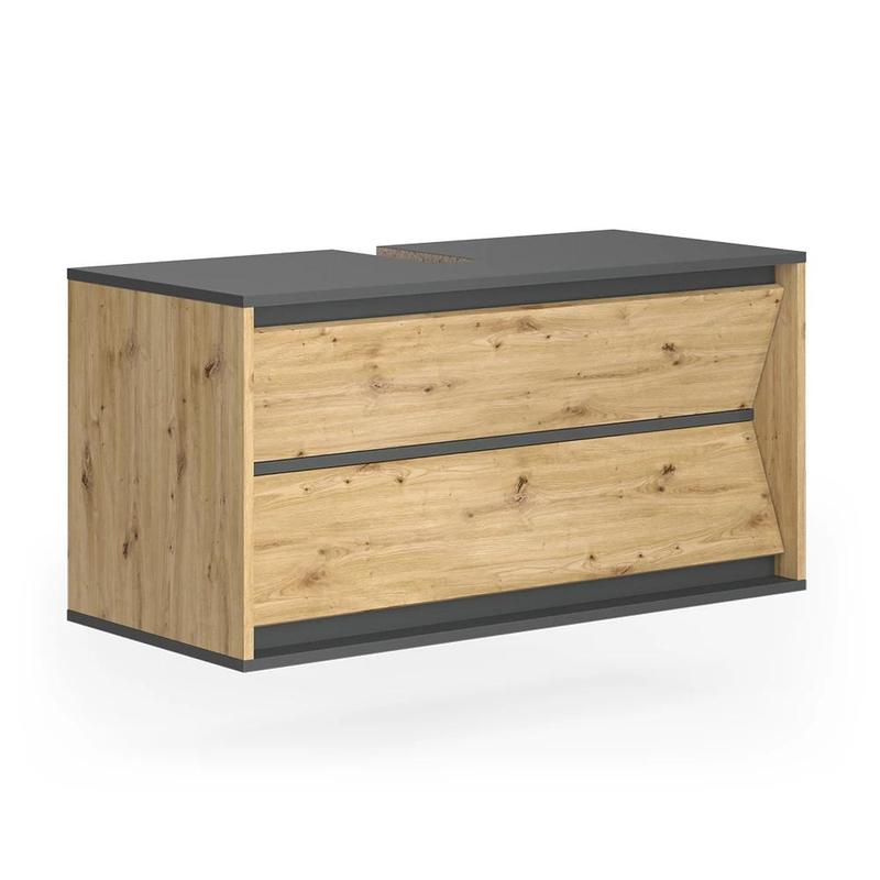 Image of Anthracite/artisan 100 X 50 Cm Bathroom Vanity Cabinet With 2 Drawers, Under-sink Cabinet For Washbasin, Bathroom Furniture, 16mm Chipboard
