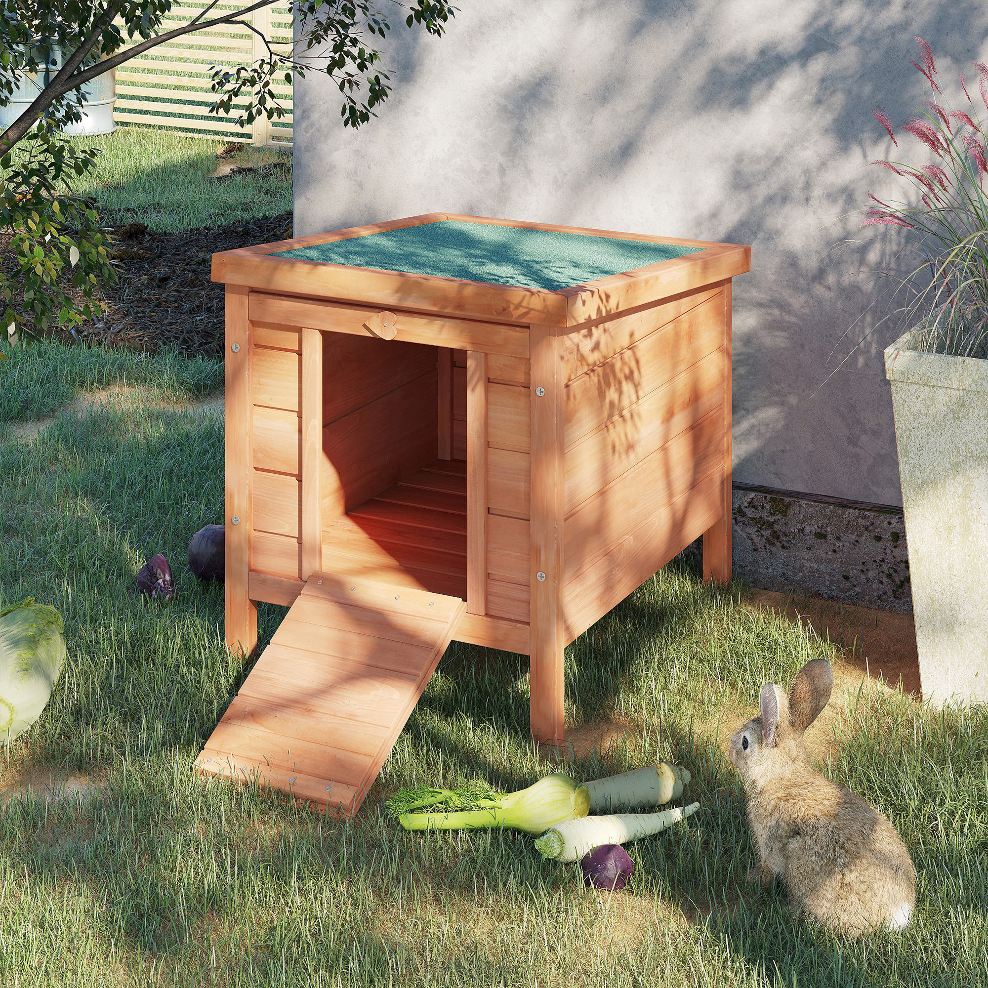 E-shop PawHut Kaninchenstall mit /Tür, abnehmbarem Dach und wasserdichtem Design – aus natürlichem und grünem Kiefernholz, Maße 51L x 42B x 43H cm